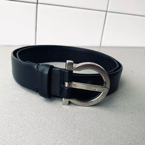 Salvatore Ferragamo Gancini Belt Leather Black & Silver